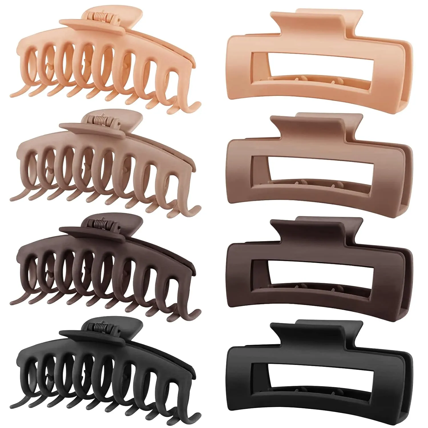 TOCESS 8 Pack Neutral Big Hair Claw Clips for Women Large Claw Clip for Thin Thick Curly Hair 90's Strong Hold 4.33 Inch Nonslip Matte Hair Clips