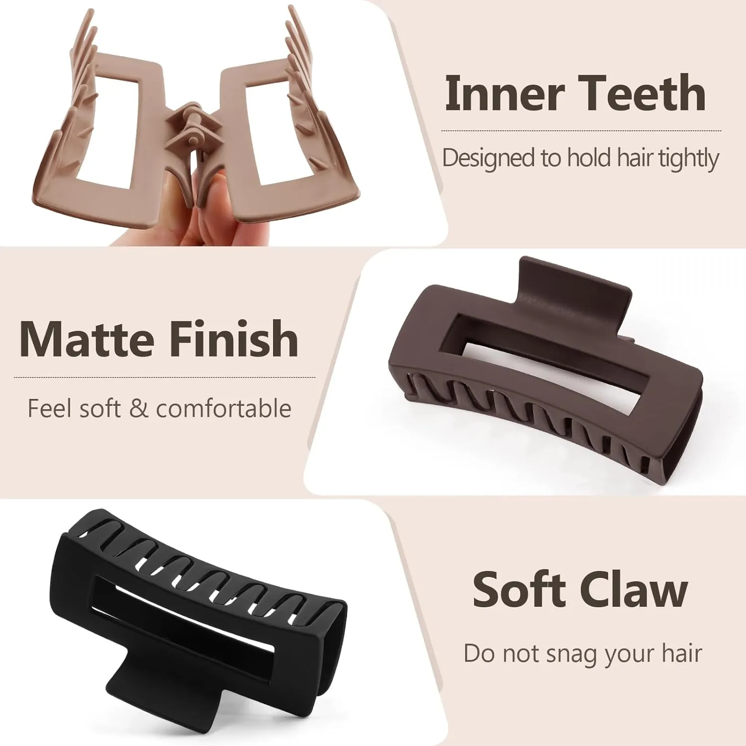 TOCESS 8 Pack Neutral Big Hair Claw Clips for Women Large Claw Clip for Thin Thick Curly Hair 90's Strong Hold 4.33 Inch Nonslip Matte Hair Clips