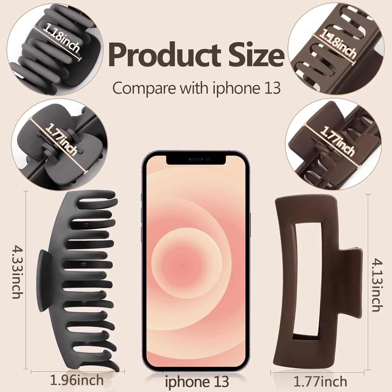 TOCESS 8 Pack Neutral Big Hair Claw Clips for Women Large Claw Clip for Thin Thick Curly Hair 90's Strong Hold 4.33 Inch Nonslip Matte Jumbo Hair Clips