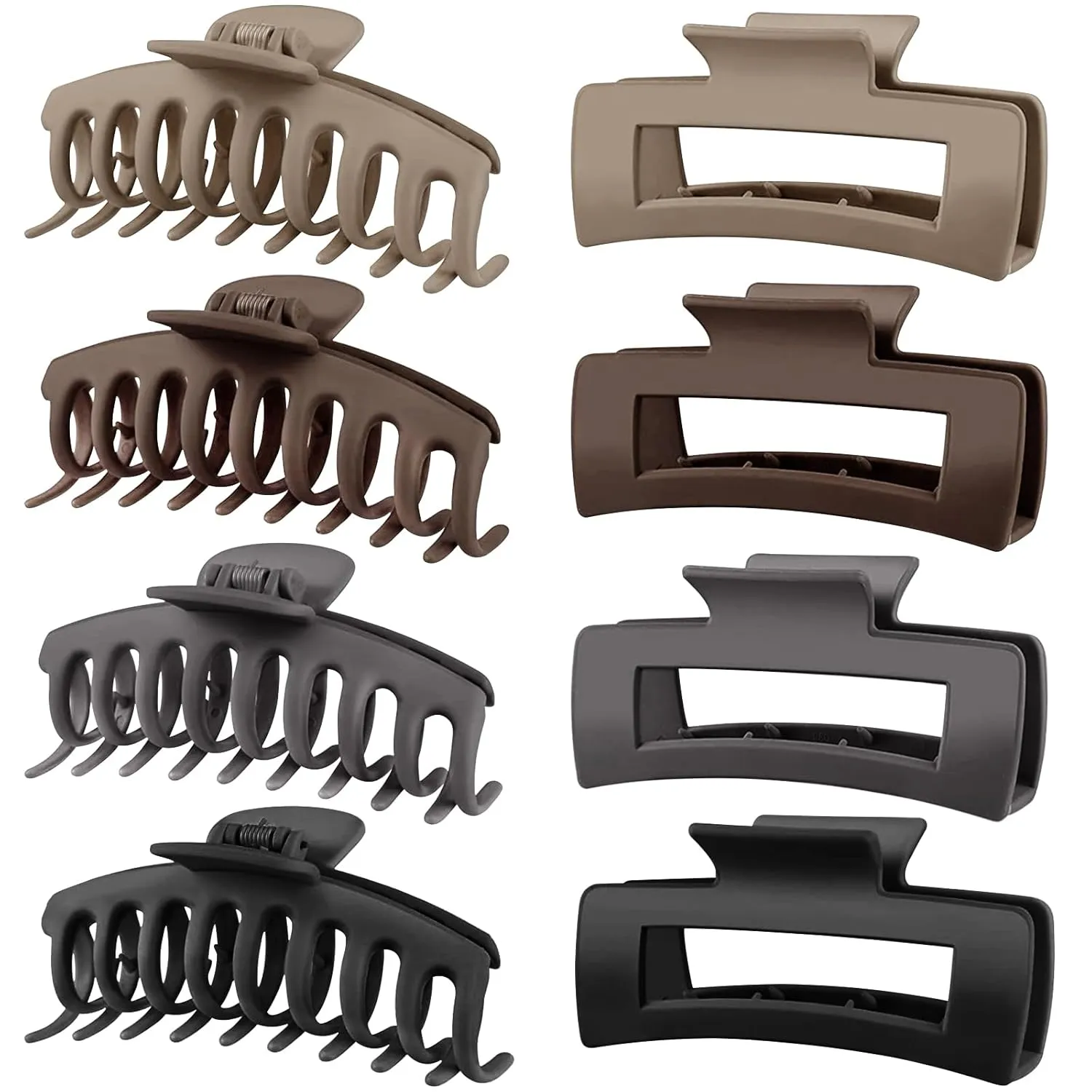 TOCESS 8 Pack Neutral Big Hair Claw Clips for Women Large Claw Clip for Thin Thick Curly Hair 90's Strong Hold 4.33 Inch Nonslip Matte Jumbo Hair Clips