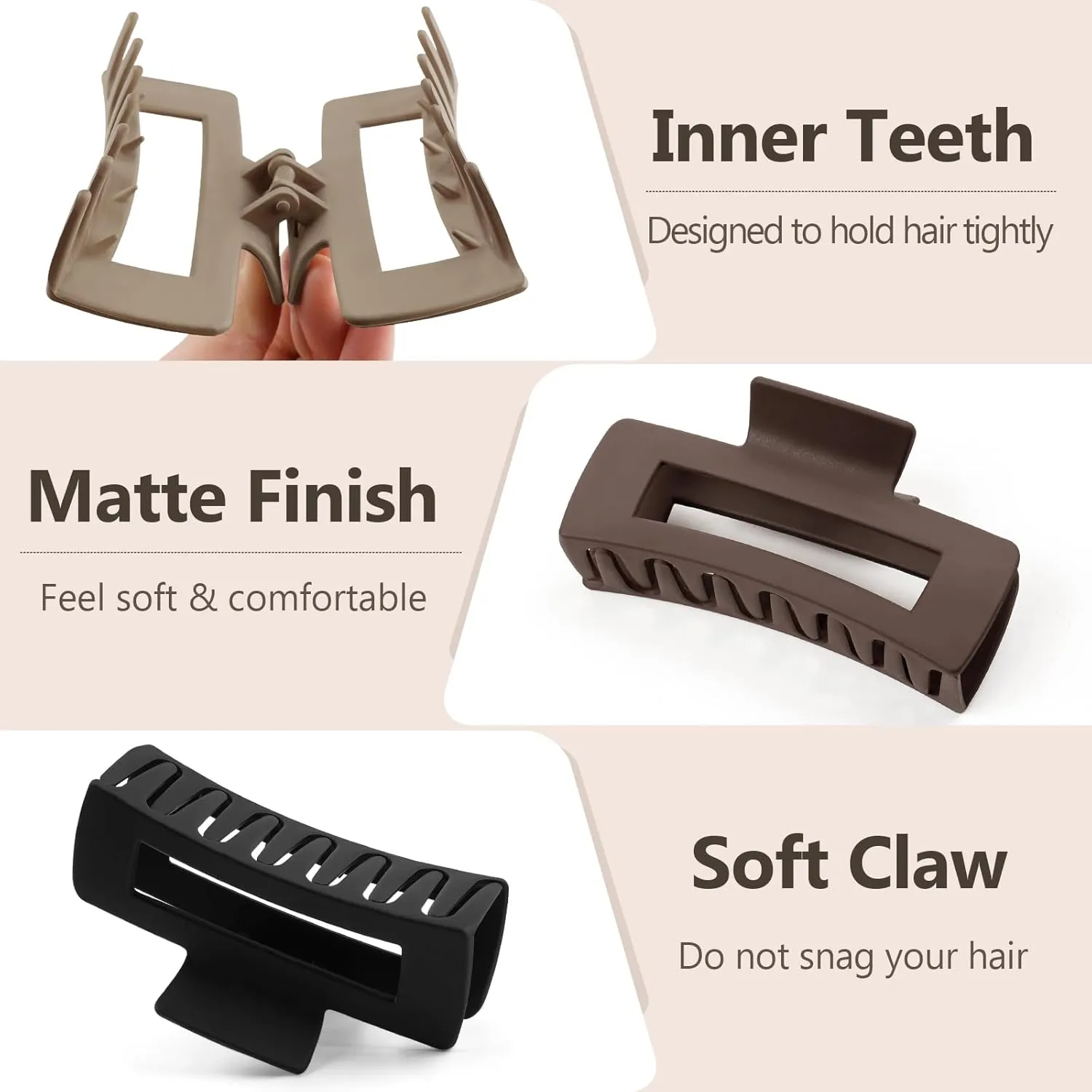 TOCESS 8 Pack Neutral Big Hair Claw Clips for Women Large Claw Clip for Thin Thick Curly Hair 90's Strong Hold 4.33 Inch Nonslip Matte Jumbo Hair Clips