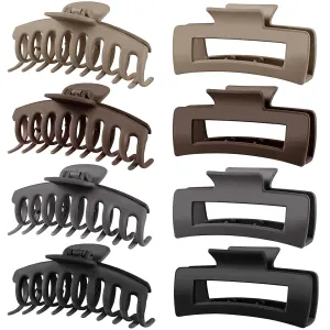 TOCESS 8 Pack Neutral Big Hair Claw Clips for Women Large Claw Clip for Thin Thick Curly Hair 90's Strong Hold 4.33 Inch Nonslip Matte Jumbo Hair Clips