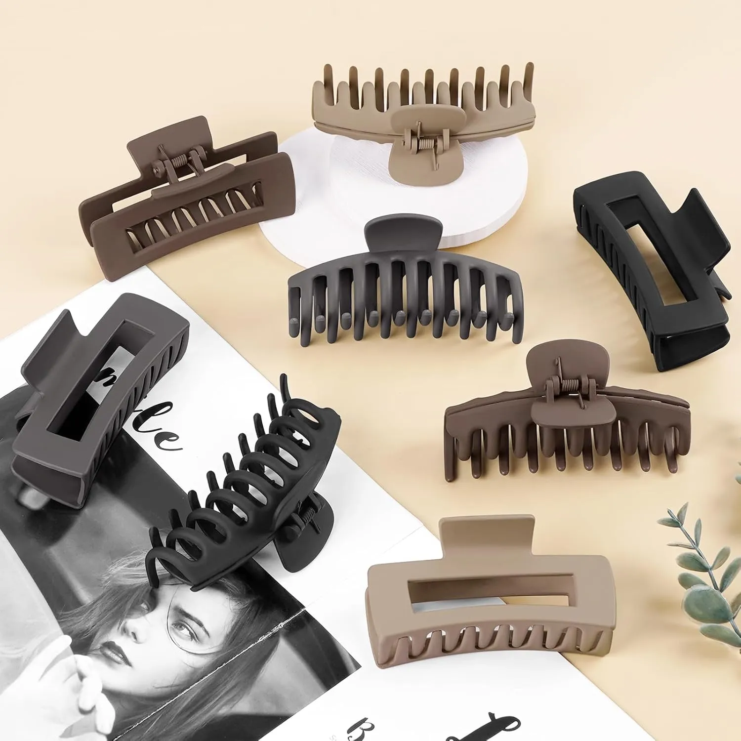 TOCESS 8 Pack Neutral Big Hair Claw Clips for Women Large Claw Clip for Thin Thick Curly Hair 90's Strong Hold 4.33 Inch Nonslip Matte Jumbo Hair Clips