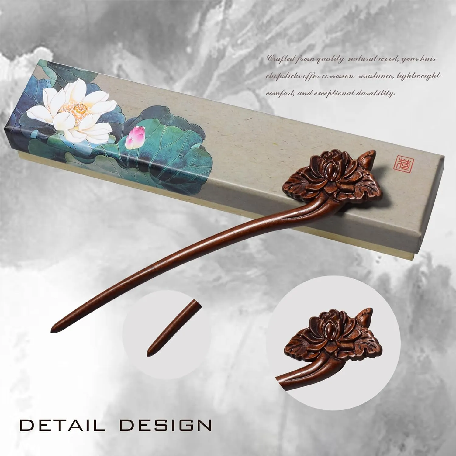 Traditional Chinese hair sticks, retro wooden hair pins, used for long hair accessories buns, Hanfu Dressing Accessorieslotus flower)