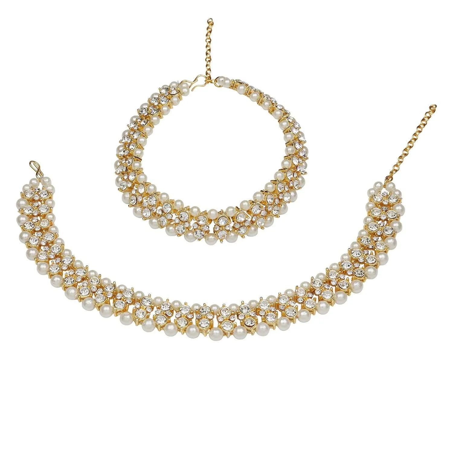 Traditional Gold Plated Crystal Pearl Anklets Payal