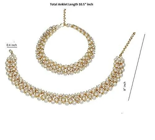 Traditional Gold Plated Crystal Pearl Anklets Payal