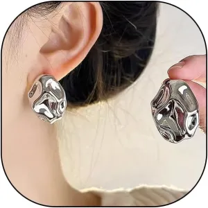Trendy Gold Statement Stud Earrings for Women,Silver Hammered Irregular Geometric Stud Earrings Dainty Earrings Lightweight Jewelry Gifts
