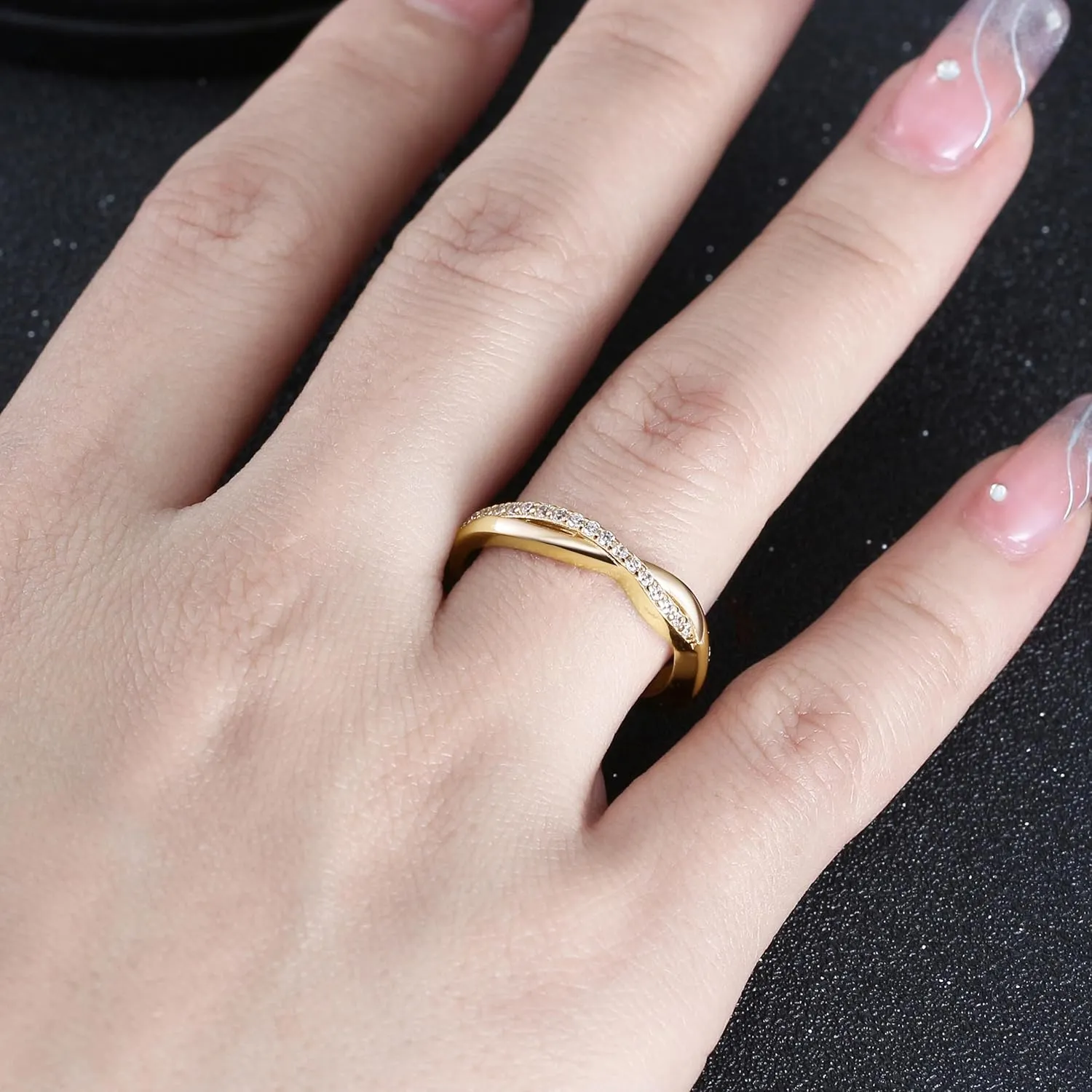 Twisted Half Eternity Wedding Band for Women by Ginger Lyne, Black 925 Sterling Silver Wedding Rings CZ Promise or Stackable Ring for Her Anniversary Cubic Zirconia Engagement Bridal for Women