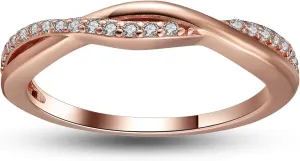 Twisted Half Eternity Wedding Band for Women by Ginger Lyne, Black 925 Sterling Silver Wedding Rings CZ Promise or Stackable Ring for Her Anniversary Cubic Zirconia Engagement Bridal for Women