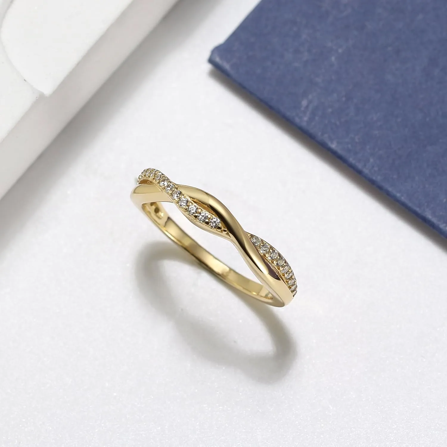 Twisted Half Eternity Wedding Band for Women by Ginger Lyne, Black 925 Sterling Silver Wedding Rings CZ Promise or Stackable Ring for Her Anniversary Cubic Zirconia Engagement Bridal for Women