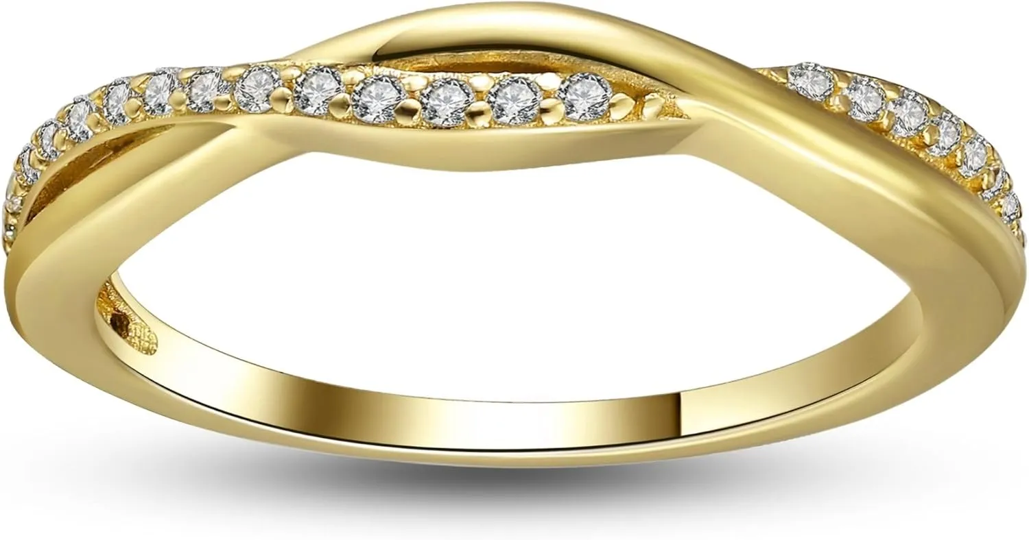Twisted Half Eternity Wedding Band for Women by Ginger Lyne, Black 925 Sterling Silver Wedding Rings CZ Promise or Stackable Ring for Her Anniversary Cubic Zirconia Engagement Bridal for Women