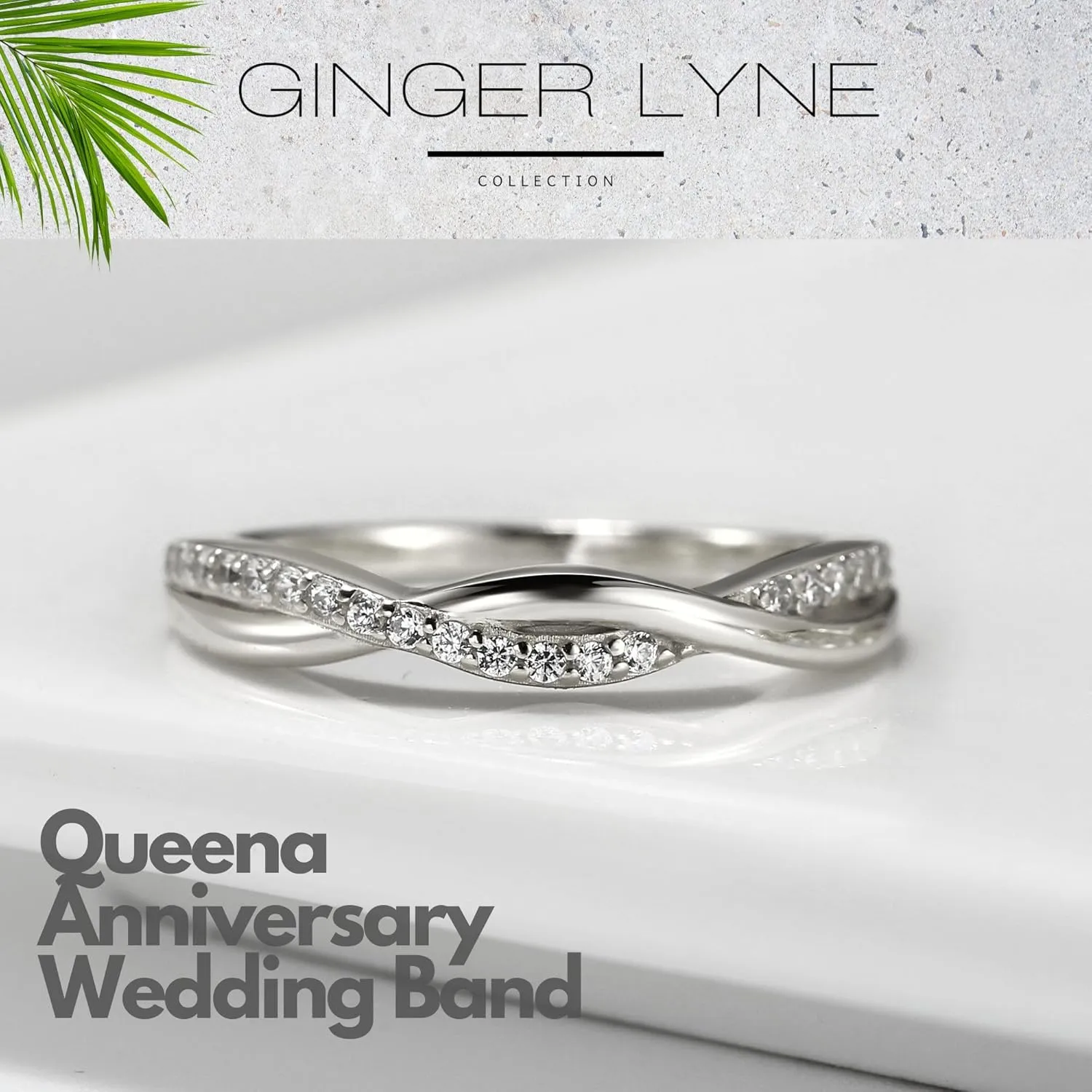 Twisted Half Eternity Wedding Band for Women by Ginger Lyne, Black 925 Sterling Silver Wedding Rings CZ Promise or Stackable Ring for Her Anniversary Cubic Zirconia Engagement Bridal for Women