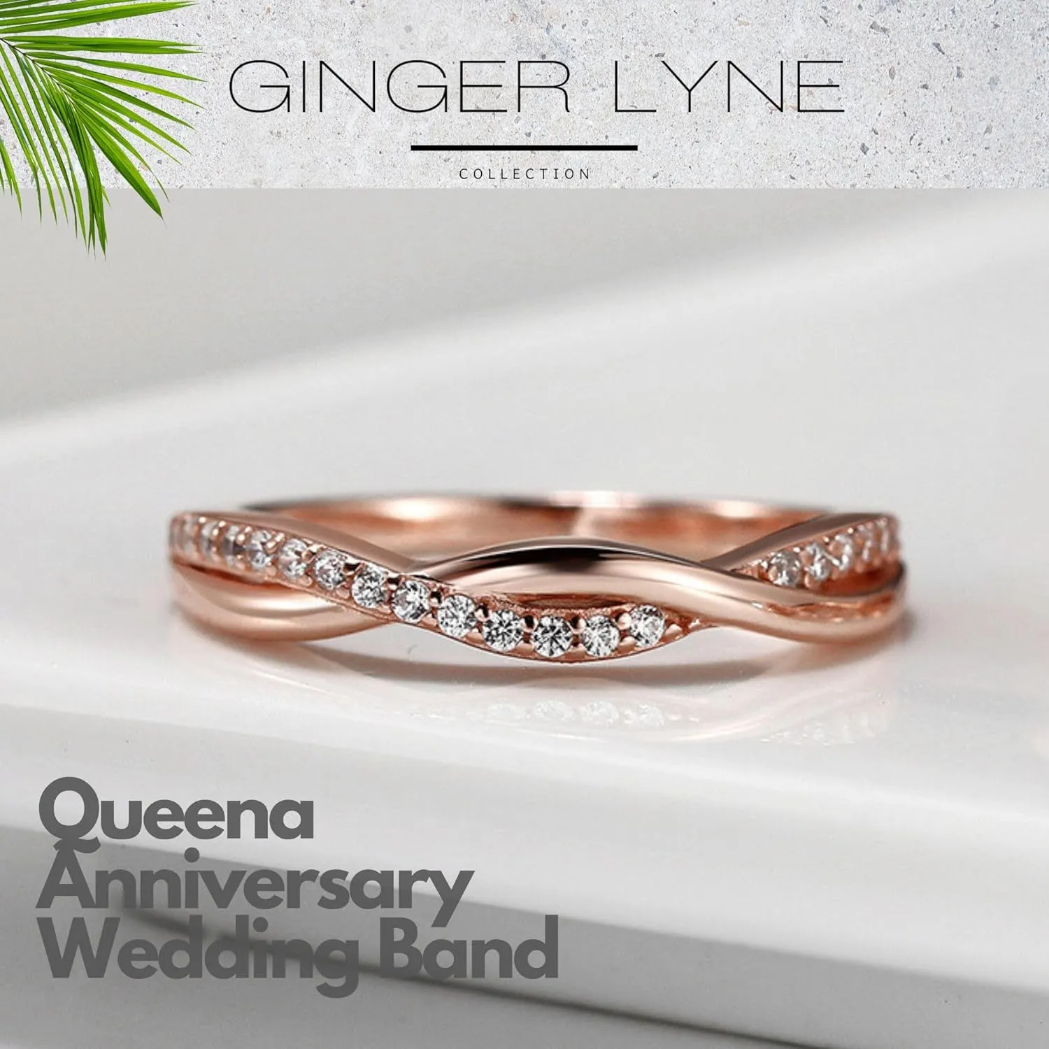 Twisted Half Eternity Wedding Band for Women by Ginger Lyne, Black 925 Sterling Silver Wedding Rings CZ Promise or Stackable Ring for Her Anniversary Cubic Zirconia Engagement Bridal for Women
