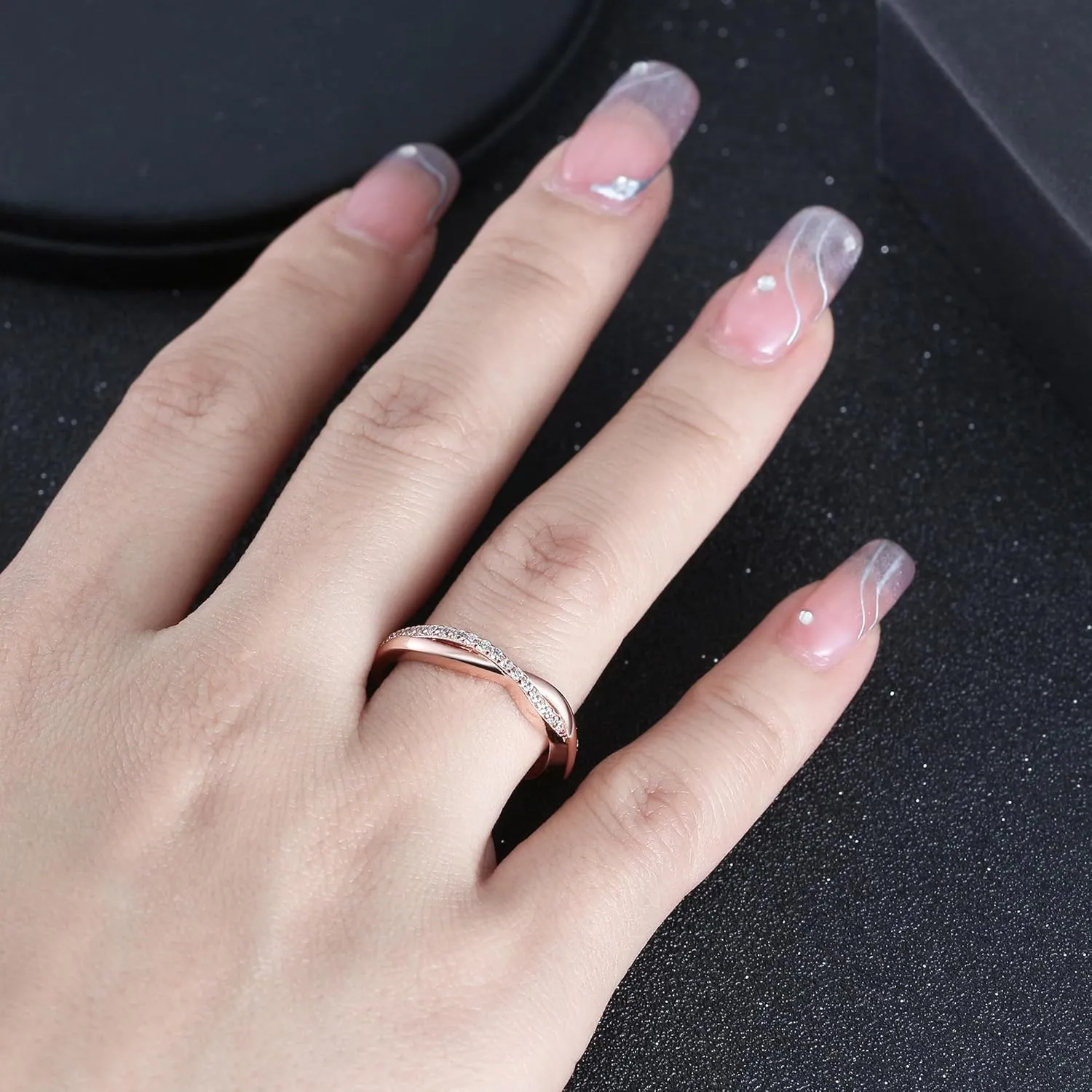 Twisted Half Eternity Wedding Band for Women by Ginger Lyne, Black 925 Sterling Silver Wedding Rings CZ Promise or Stackable Ring for Her Anniversary Cubic Zirconia Engagement Bridal for Women