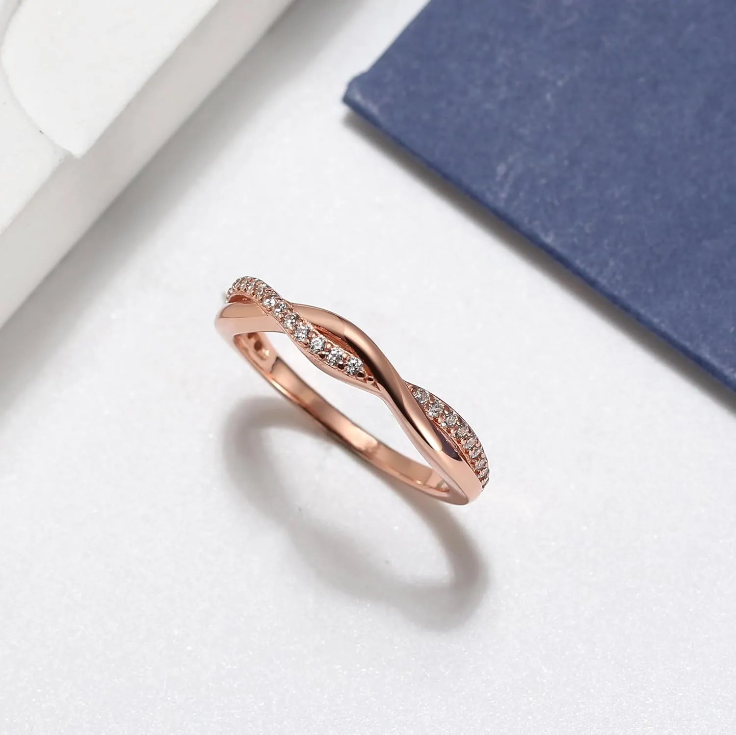 Twisted Half Eternity Wedding Band for Women by Ginger Lyne, Black 925 Sterling Silver Wedding Rings CZ Promise or Stackable Ring for Her Anniversary Cubic Zirconia Engagement Bridal for Women