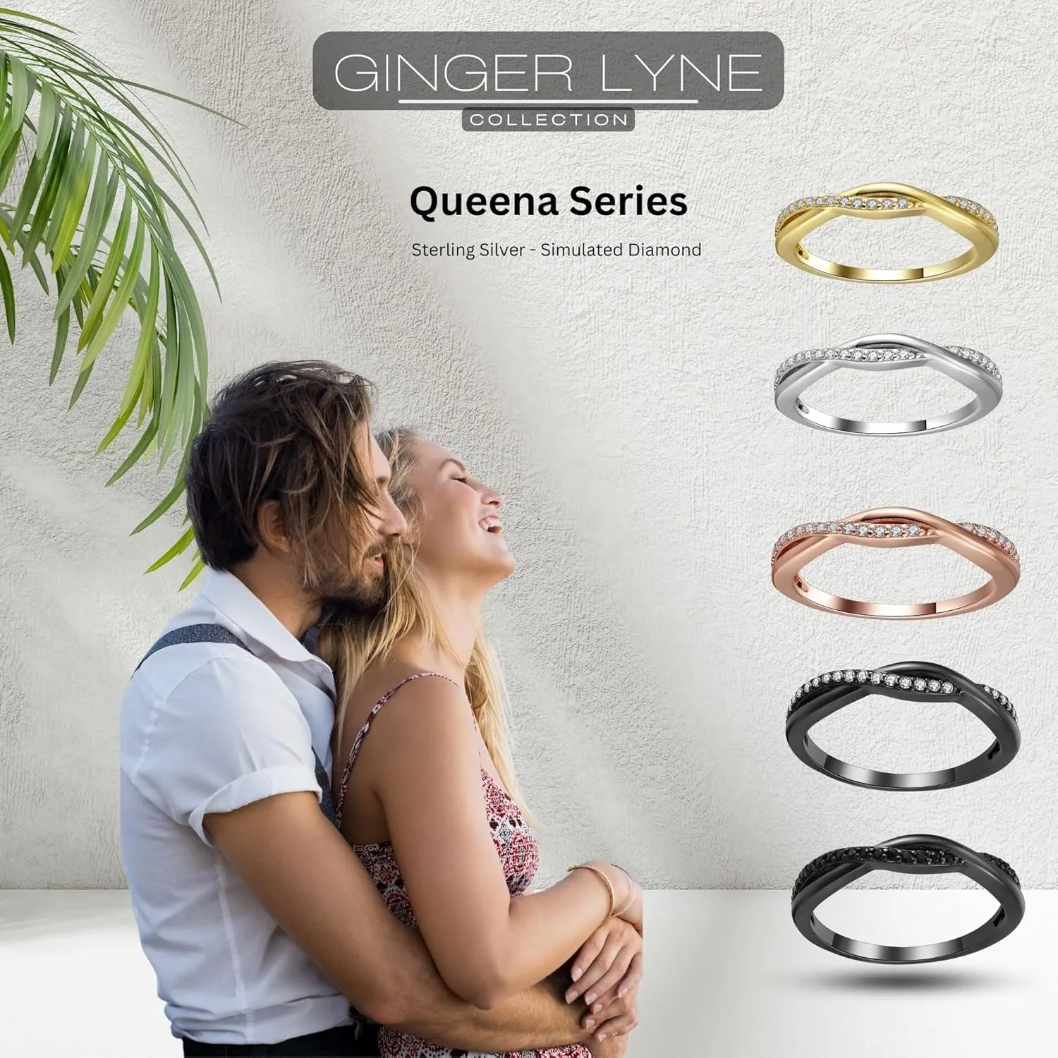 Twisted Half Eternity Wedding Band for Women by Ginger Lyne, Black 925 Sterling Silver Wedding Rings CZ Promise or Stackable Ring for Her Anniversary Cubic Zirconia Engagement Bridal for Women