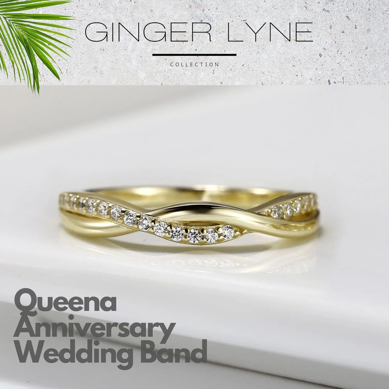 Twisted Half Eternity Wedding Band for Women by Ginger Lyne, Black 925 Sterling Silver Wedding Rings CZ Promise or Stackable Ring for Her Anniversary Cubic Zirconia Engagement Bridal for Women