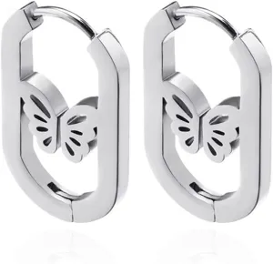 U Shape Hoop Earrings for Women Girls Hypoallergenic Square and Rectangle Hoop Earrings Small Stainless Steel Huggie Hoop Earrings Gifts for Her Silver/Gold