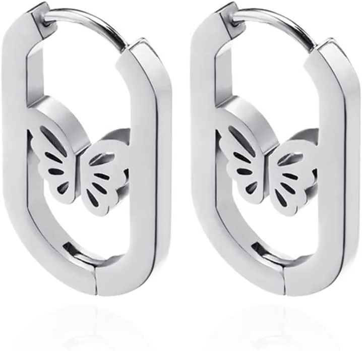 U Shape Hoop Earrings for Women Girls Hypoallergenic Square and Rectangle Hoop Earrings Small Stainless Steel Huggie Hoop Earrings Gifts for Her Silver/Gold