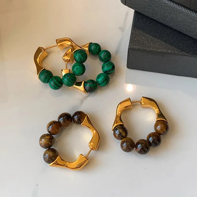 VAIGE Elegant Golden Drop Earrings with Vintage Tiger Eye Pendant