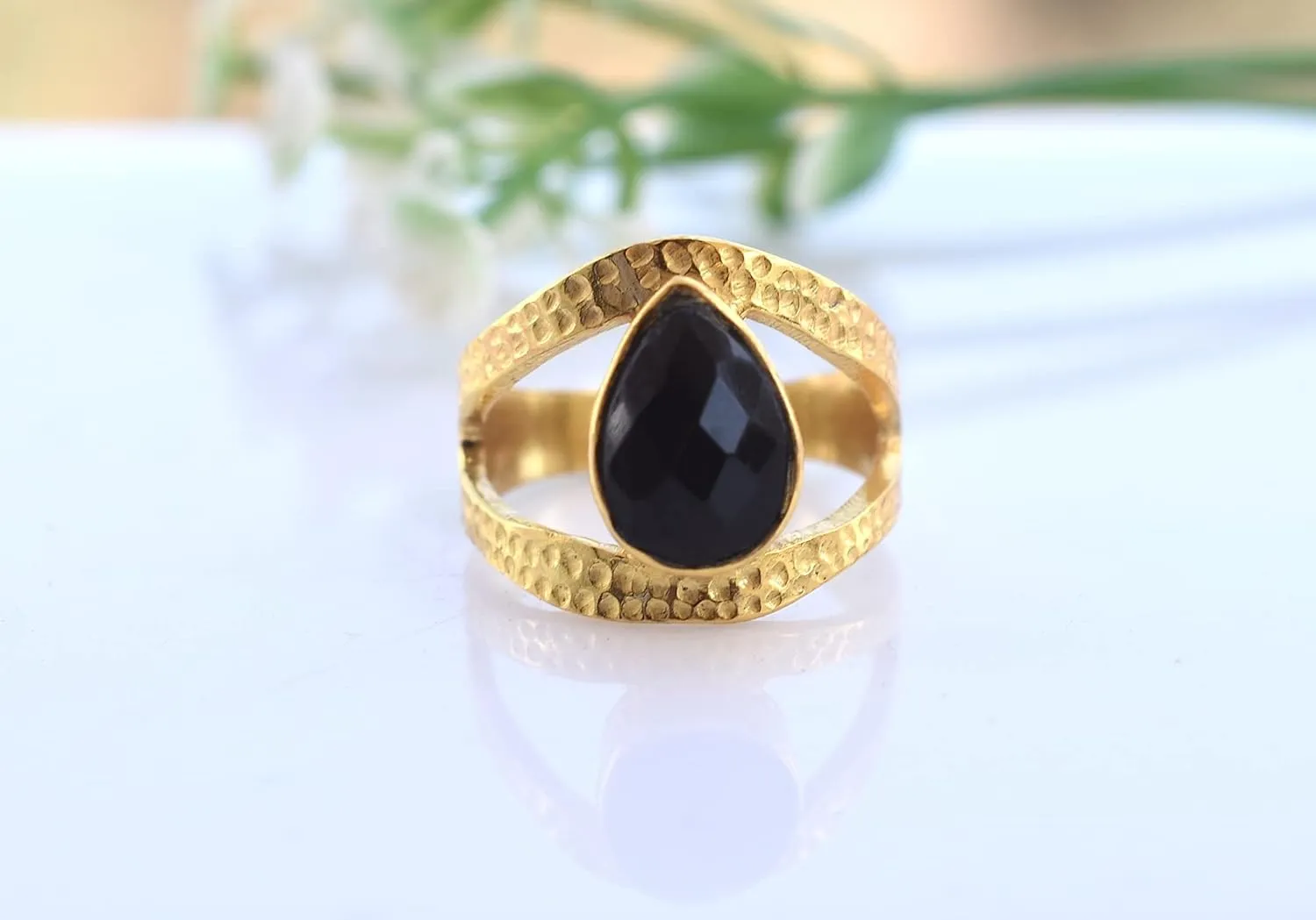 Veracity Jewelry Gold Plated Gemstone Rings For Women & Girls - Jewelry For Women's Birthday Anniversary Wife Mom Girlfriend Sister - Western Style Handmade Jewelry (Black onyx)