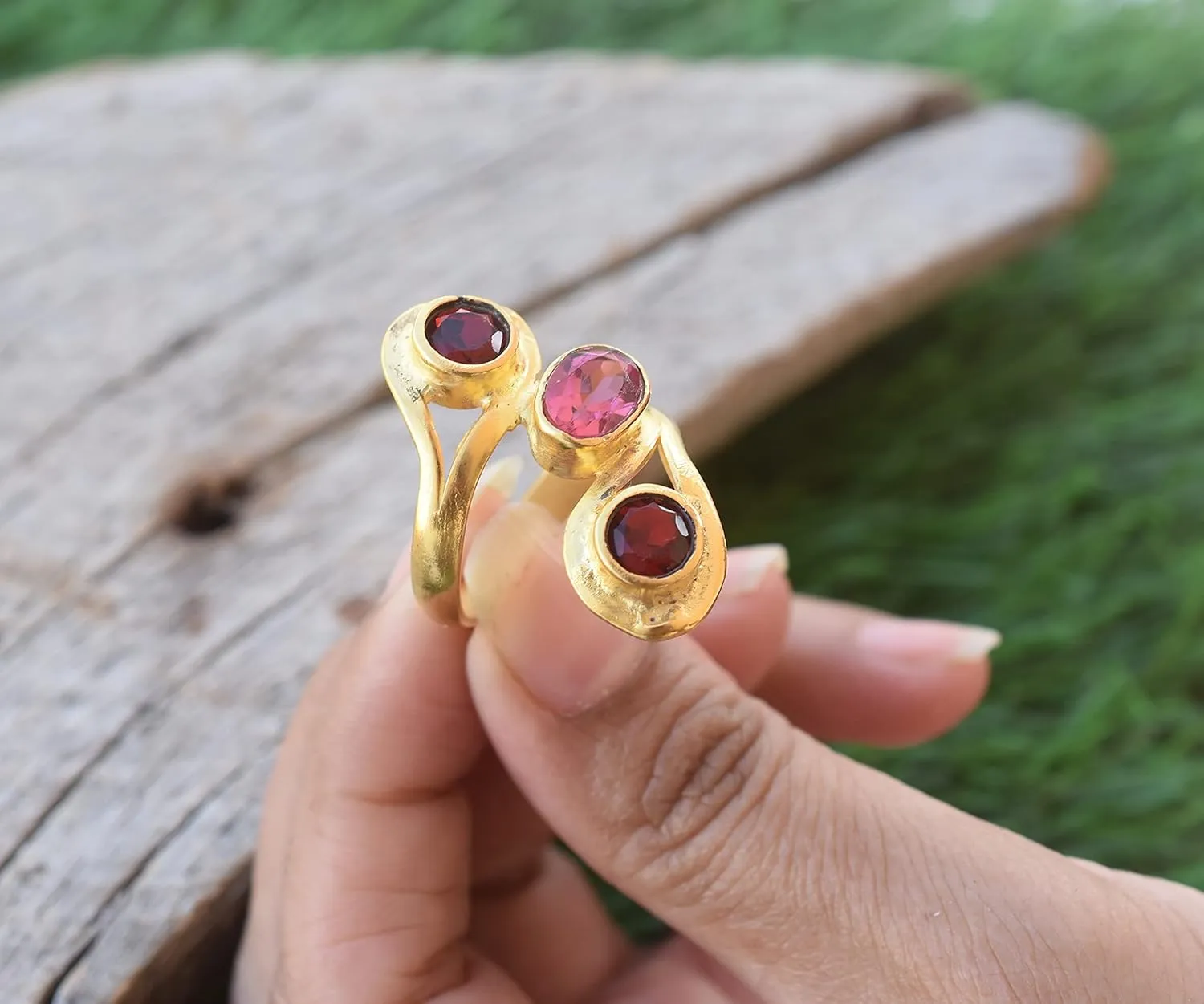 Veracity Jewelry Gold Plated Multi Gemstone Rings For Women & Girls - Jewelry For Women's Birthday Anniversary Wife Mom Girlfriend Sister - Handmade Jewelry (Garnet and Pink Tourmaline)