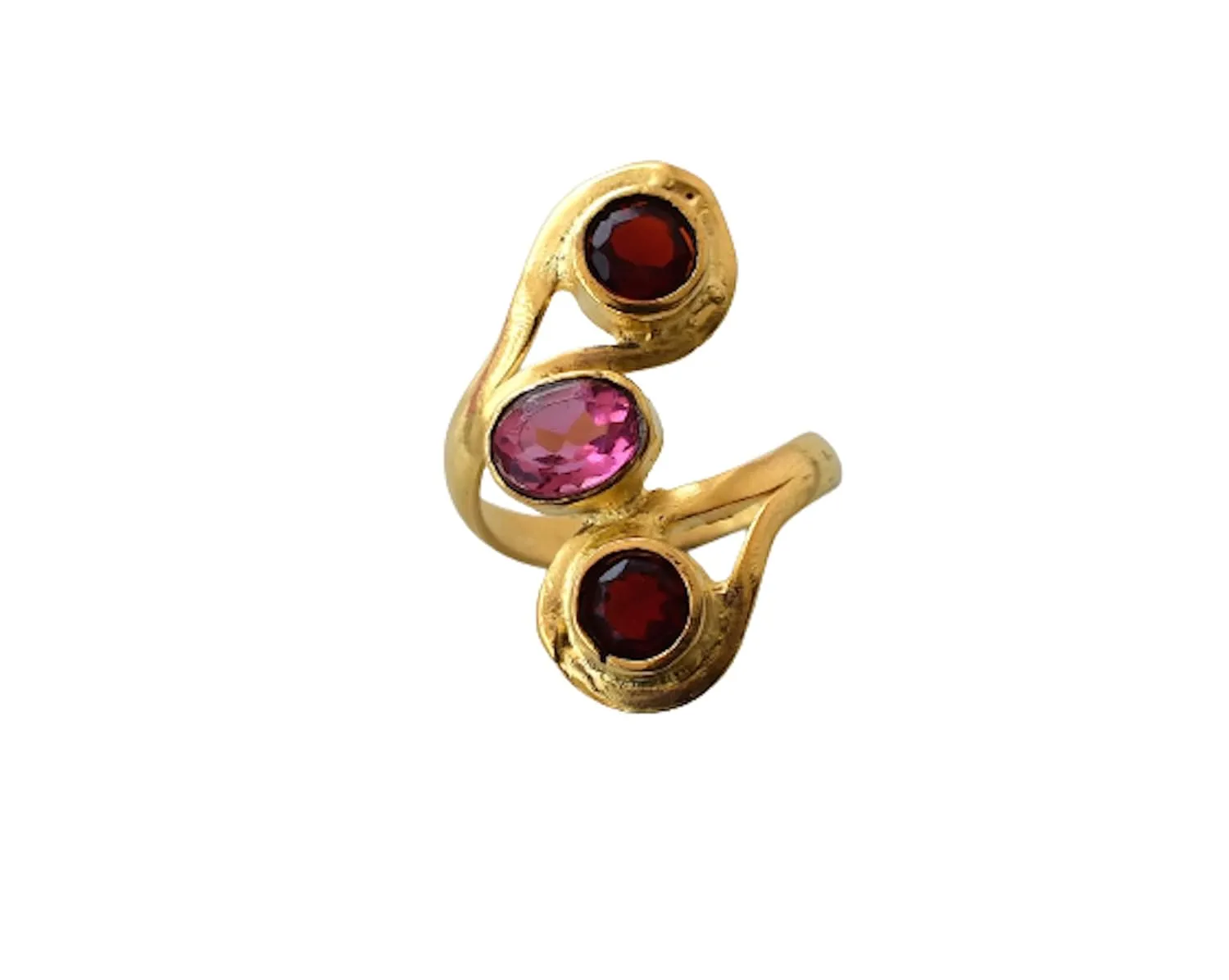 Veracity Jewelry Gold Plated Multi Gemstone Rings For Women & Girls - Jewelry For Women's Birthday Anniversary Wife Mom Girlfriend Sister - Handmade Jewelry (Garnet and Pink Tourmaline)