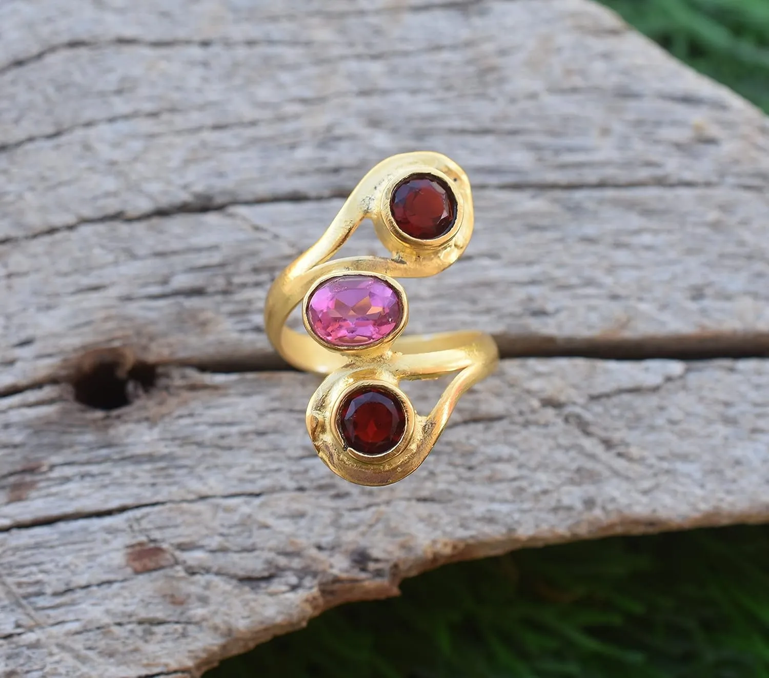 Veracity Jewelry Gold Plated Multi Gemstone Rings For Women & Girls - Jewelry For Women's Birthday Anniversary Wife Mom Girlfriend Sister - Handmade Jewelry (Garnet and Pink Tourmaline)