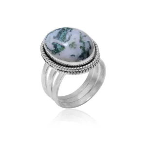 Veracity Jewelry Sterling Silver Gemstone Statement Rings  Jewelry For Women Birthday Anniversary Wife Mom Girlfriend Sister  Vintage Boho Style Handmade Gifts (White moss agate)