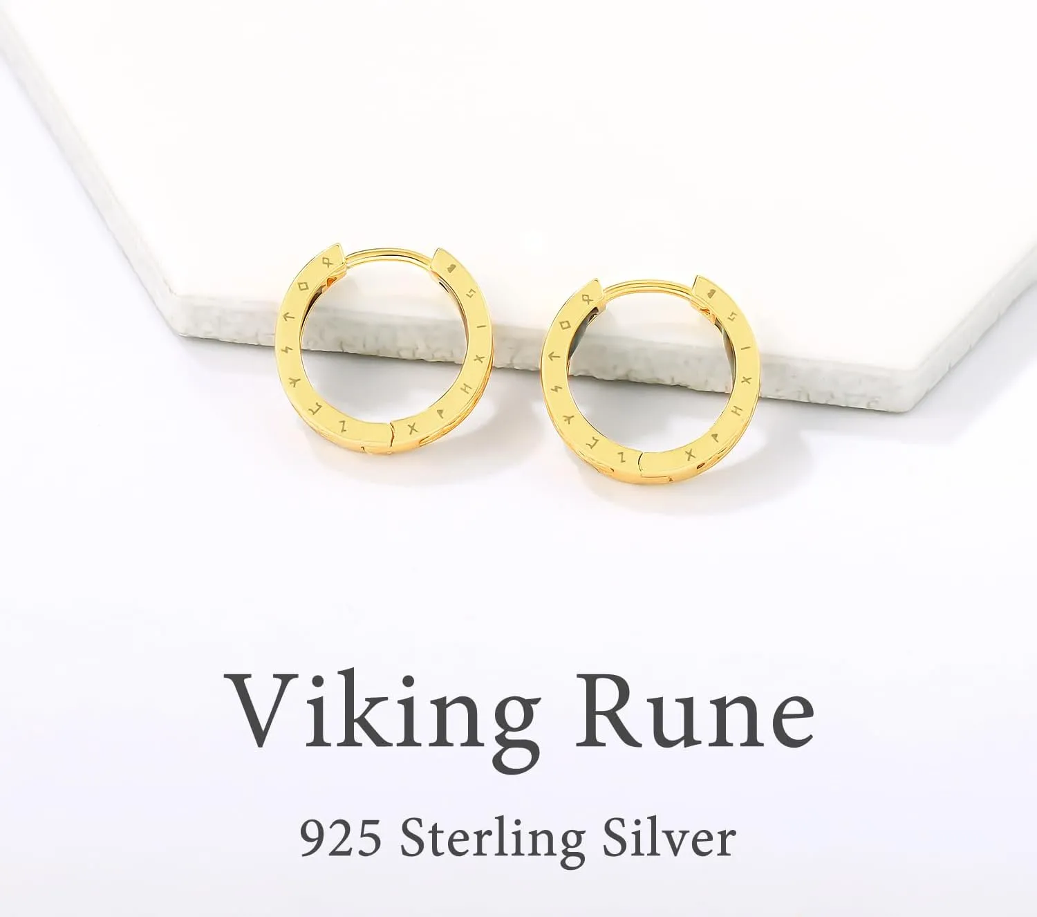 Viking Earrings Norse for Men Women 16mm 925 Sterling Silver Huggie Rune Celtic Hoop Earring Viking Jewelry Gifts Sturdy Punk Hoop Earrings Silver