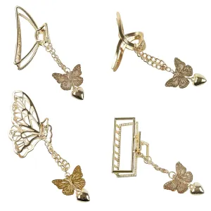 VinBee 4 PACK Large Butterfly Hair Claw Clips Metal Hair Clips For Women, Gold Hair Claws For Thick Hair-Gold (3.15inches)