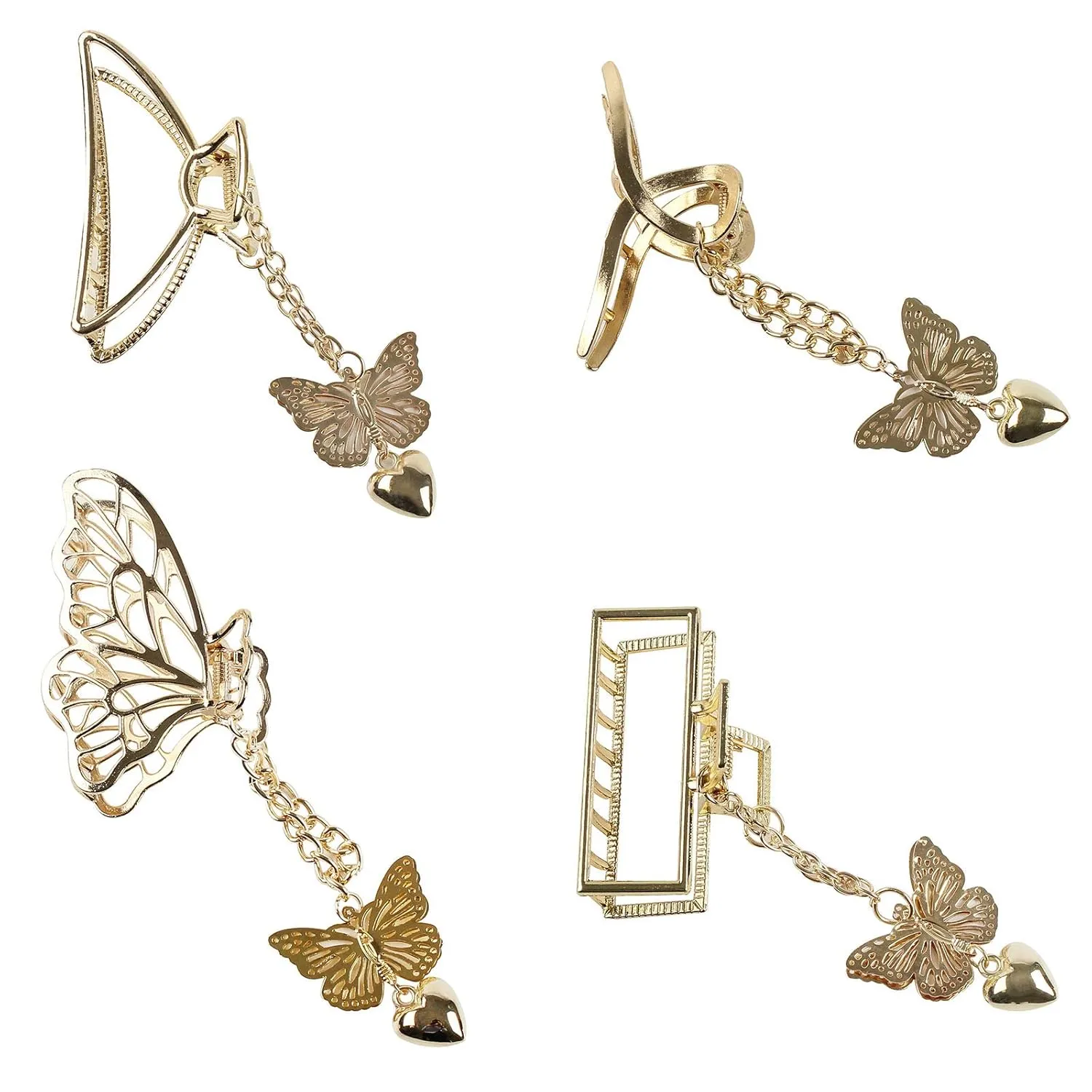 VinBee 4 PACK Large Butterfly Hair Claw Clips Metal Hair Clips For Women, Gold Hair Claws For Thick Hair-Gold (3.15inches)