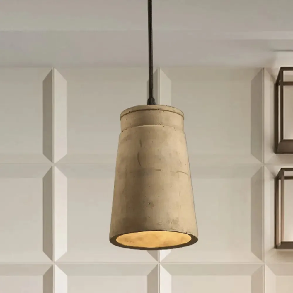 Vintage Cement Pendant Light: Grey Cylinder Hanging Ceiling Lamp with 1 Bulb for Dining Room