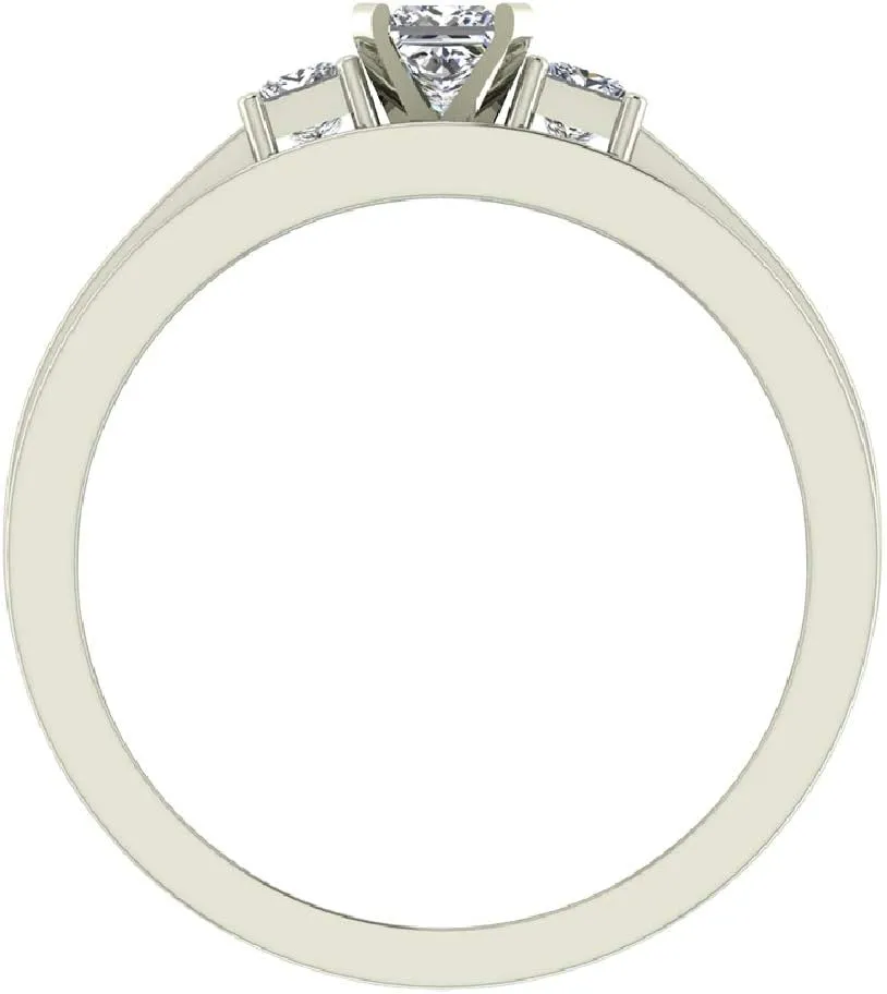 Wedding Ring Set for Women Princess Cut Past Present Future Bridal Set 14K Gold 1.06 carat