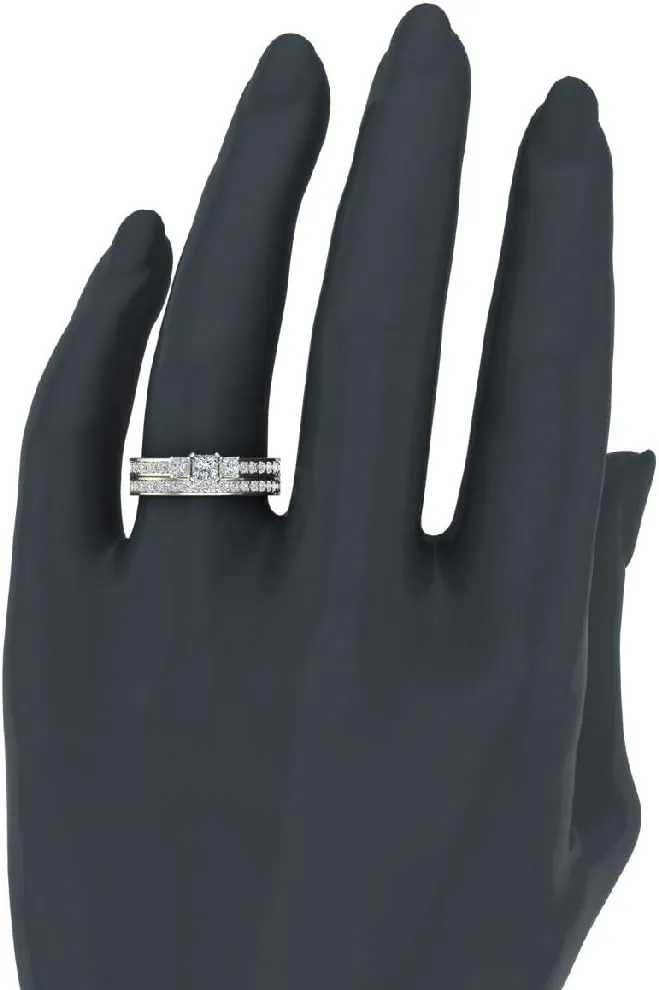 Wedding Ring Set for Women Princess Cut Past Present Future Bridal Set 14K Gold 1.06 carat