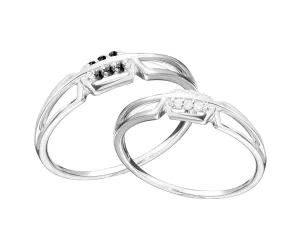 White Gold Wedding Ring Set By Majade | His and Hers Rings | Couples Rings | Couple Promise Rings | Couples Rings Gold | Promise Rings Set | Wedding Ring Set | Black Diamond Ring | Diamond Ring Set