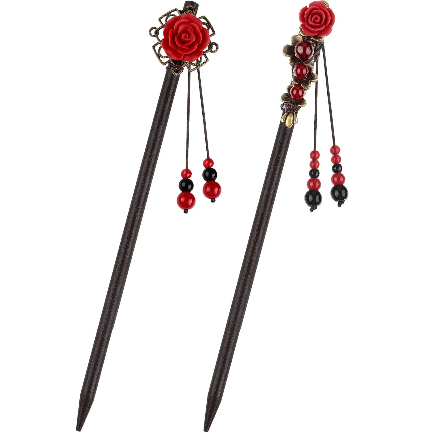 WILLBOND 2 Pieces Chinese Wooden Hair Sticks Retro Wooden Hairpins Japanese Classic Hair Chopsticks Handmade Flower Accessories for Women(Classic Style)