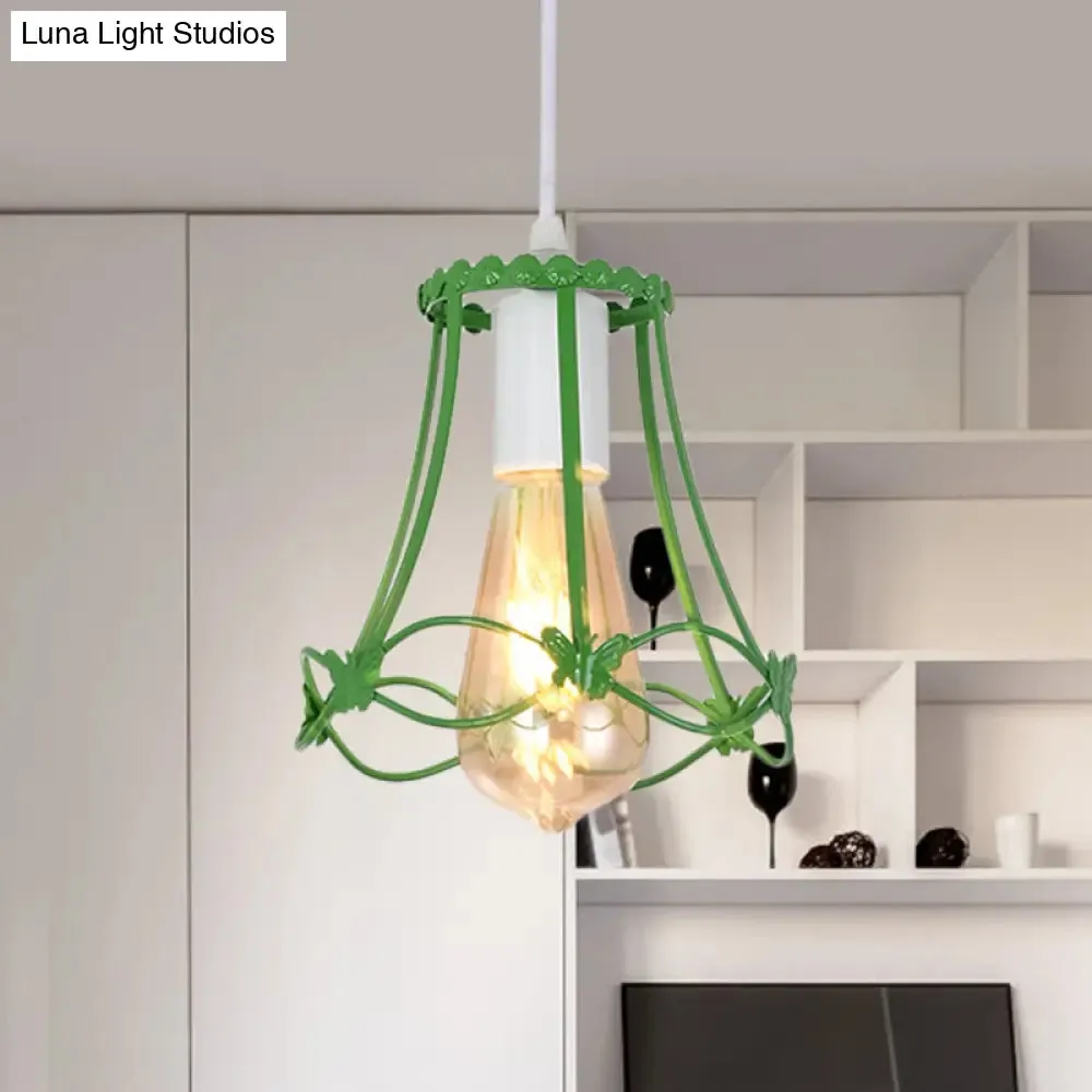 Wire Cage Mini Pendant Lamp - Modern 1-Light Hanging Ceiling Light in Blue/Green/Yellow