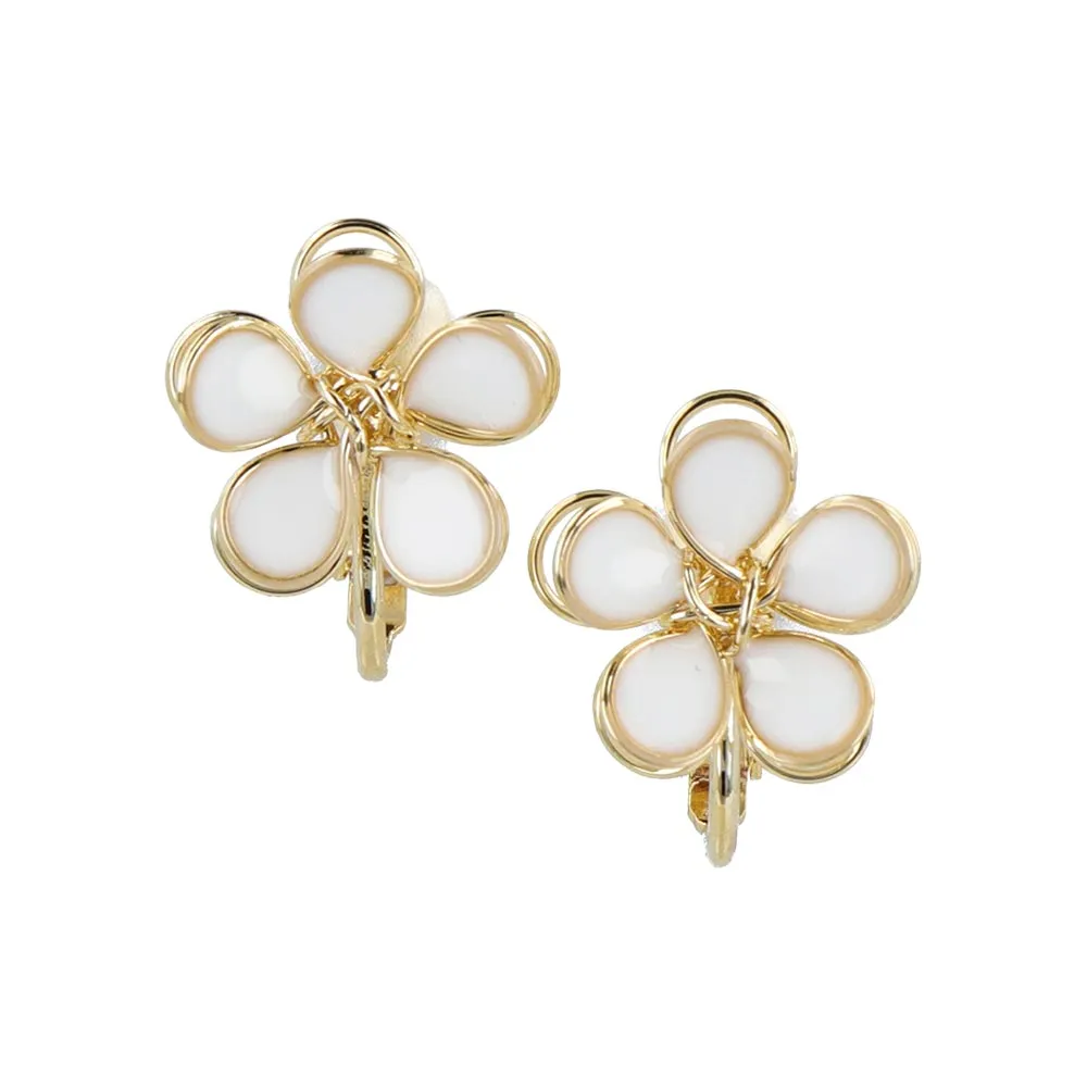 Wire Pastel Flower Clip On Earrings