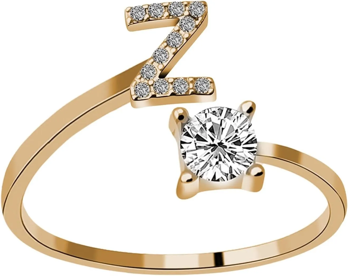 Women's 26 Letter Ring Diamond Rhinestone Set Zirconia Open Adjustable Rings Jewelry Accessories Gifts Elegant Diamond Rings for Women Finger Rings for Women (Z, One Size)