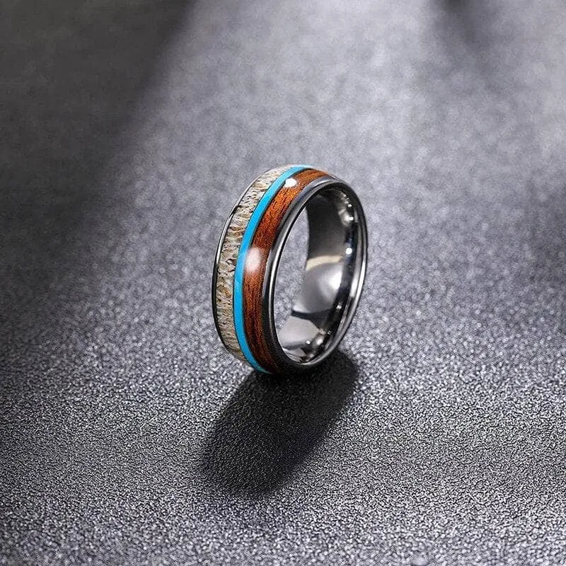 Wood, Malachite, & Antler Men's Tungsten Carbide Wedding Band