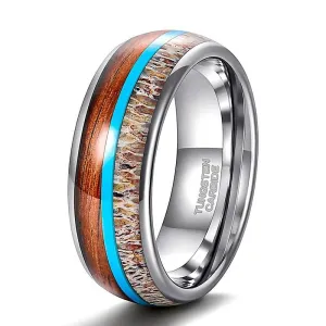 Wood, Malachite, & Antler Men's Tungsten Carbide Wedding Band