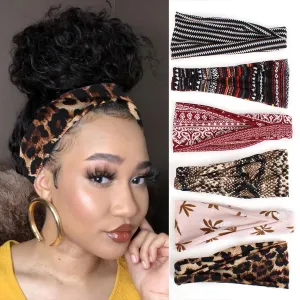 XTREND 6 Pcs Women's Headbands Twisted Cross Elastic Head Bands Yoga Workout Hairbands Non-Slip Sweat Soft Headbands Solid Color Simple Versatile Hair Accessory Hair Bands
