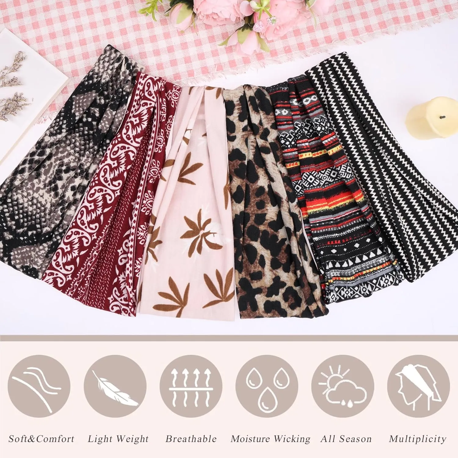XTREND 6 Pcs Women's Headbands Twisted Cross Elastic Head Bands Yoga Workout Hairbands Non-Slip Sweat Soft Headbands Solid Color Simple Versatile Hair Accessory Hair Bands