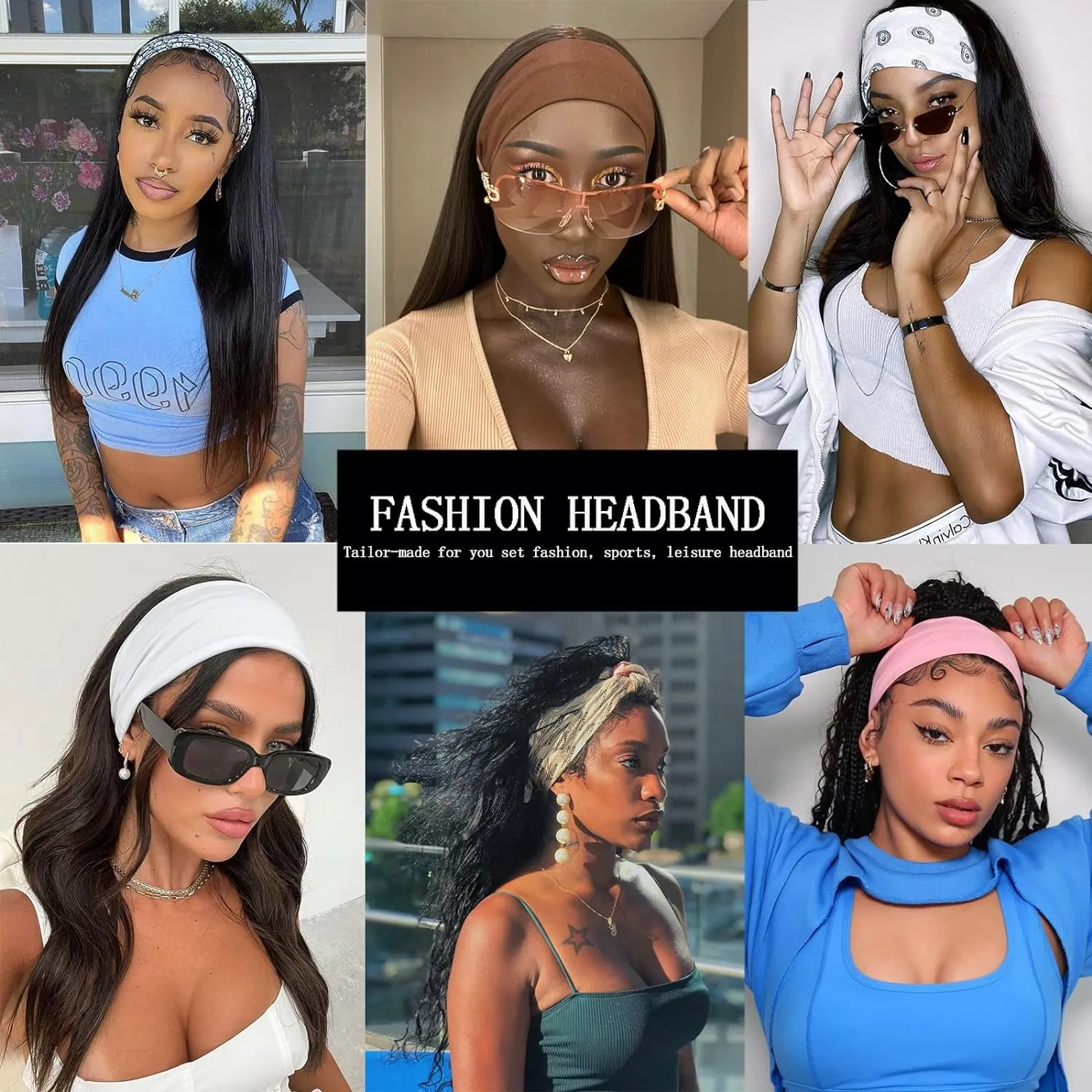 XTREND 6 Pcs Women's Headbands Twisted Cross Elastic Head Bands Yoga Workout Hairbands Non-Slip Sweat Soft Headbands Solid Color Simple Versatile Hair Accessory Hair Bands