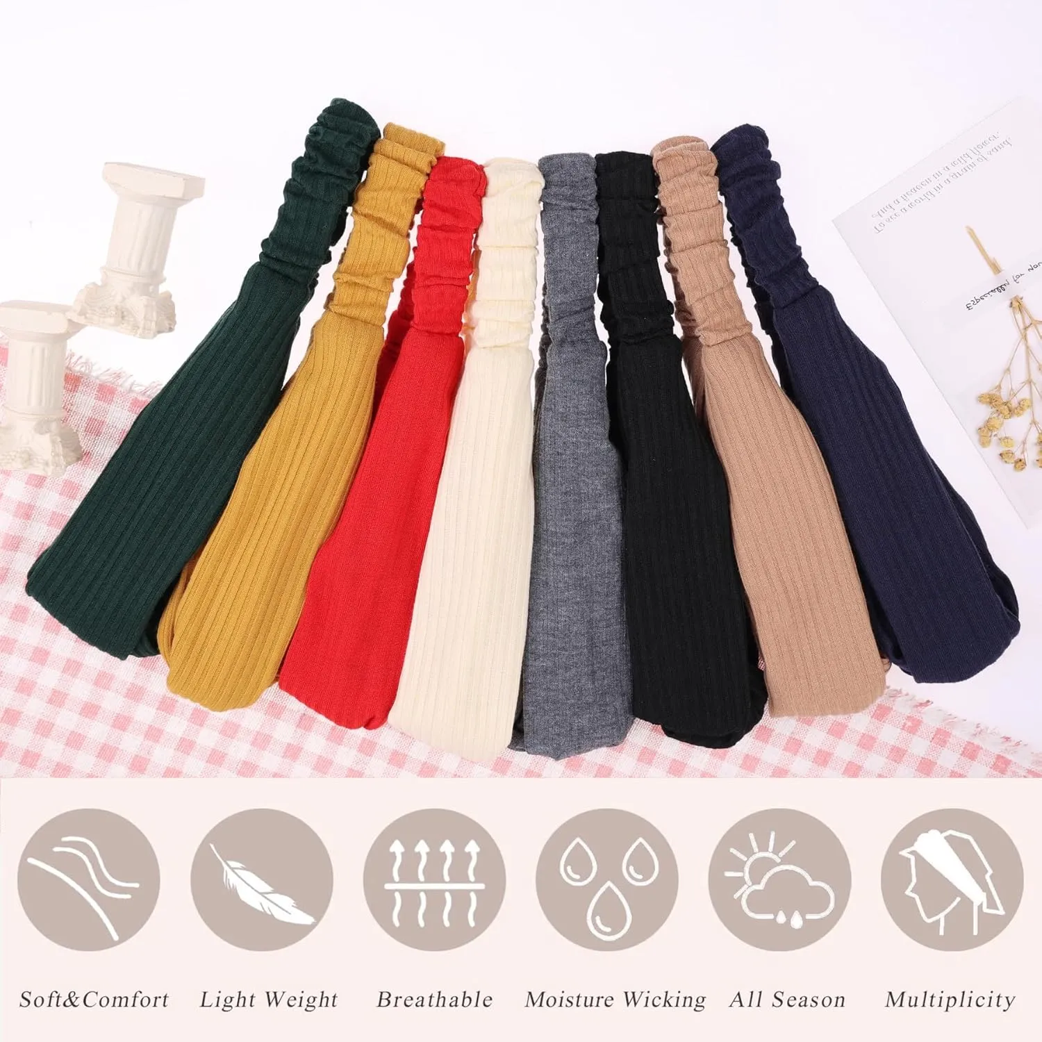 XTREND 8 Pcs Headbands for Women Twist Cross Knotted Elastic Head Hair Bands Yoga Workout Non-Slip Soft Solid Color Head Band Simple Versatile Hair Accessory Hairband
