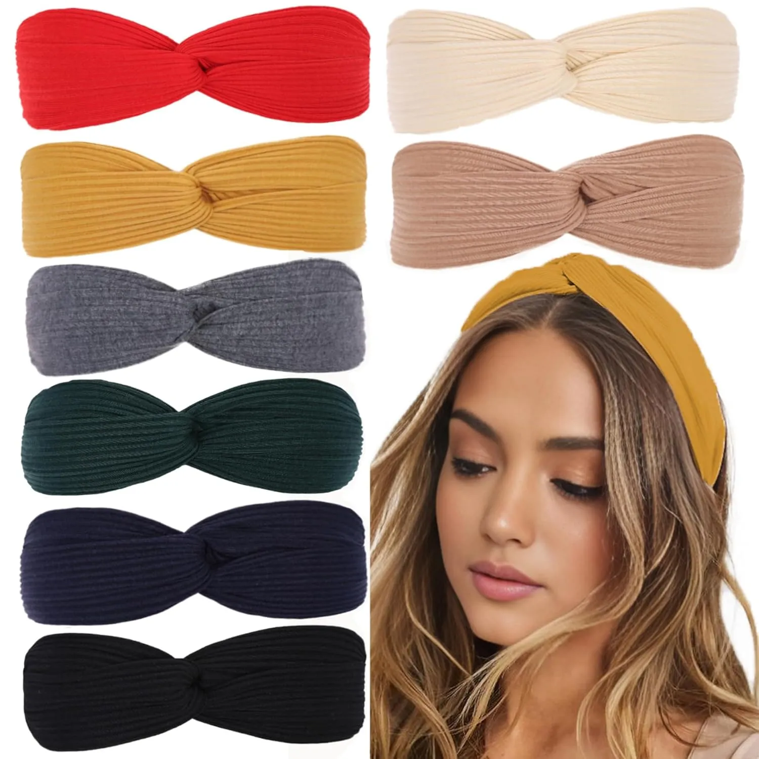 XTREND 8 Pcs Headbands for Women Twist Cross Knotted Elastic Head Hair Bands Yoga Workout Non-Slip Soft Solid Color Head Band Simple Versatile Hair Accessory Hairband
