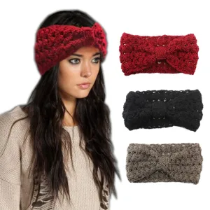 YSJOY Elegant Women Boho Style Hollow Cable Crochet Knitted Headbands Winter Warm Hairband Hair Accessories Headband Pack of 3 Red Black