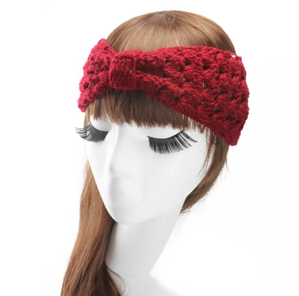 YSJOY Elegant Women Boho Style Hollow Cable Crochet Knitted Headbands Winter Warm Hairband Hair Accessories Headband Pack of 3 Red Black