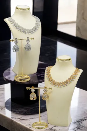 Zeba - Necklace Set with AD Diamante Accent Stones and Jhumka Earrings
